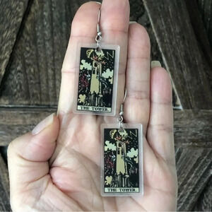 “The Tower” Tarot Card Handmade Drop Earrings